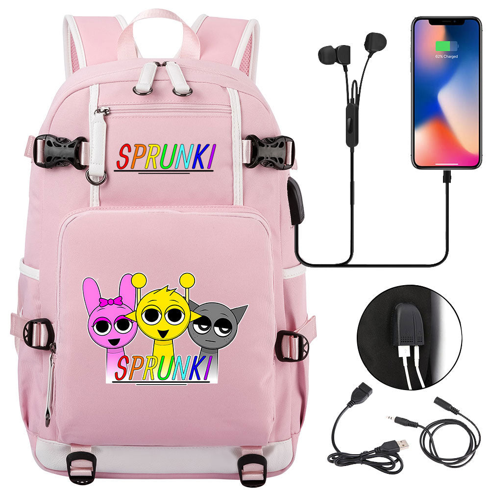 Sprunki USB Charging Backpack School NoteBook Laptop Travel Bags