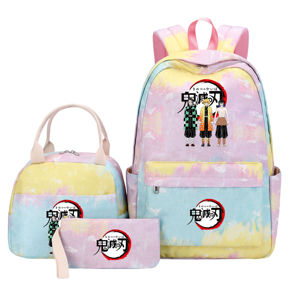 Demon Slayer Kimetsu No Yaiba Pink Starry Sky SchoolBag Backpack Lunch Box Bag Book Pencil Bags 3pcs Set