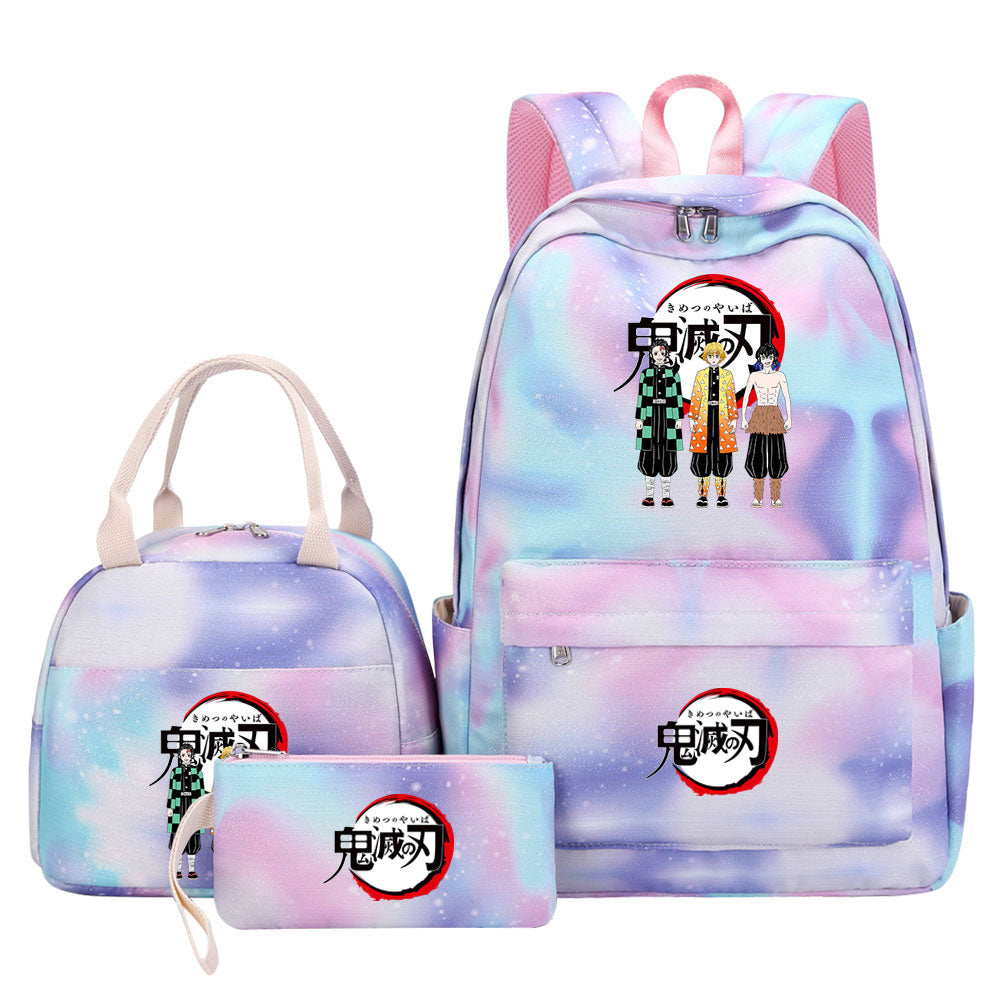 Demon Slayer Kimetsu No Yaiba Pink Starry Sky SchoolBag Backpack Lunch Box Bag Book Pencil Bags 3pcs Set