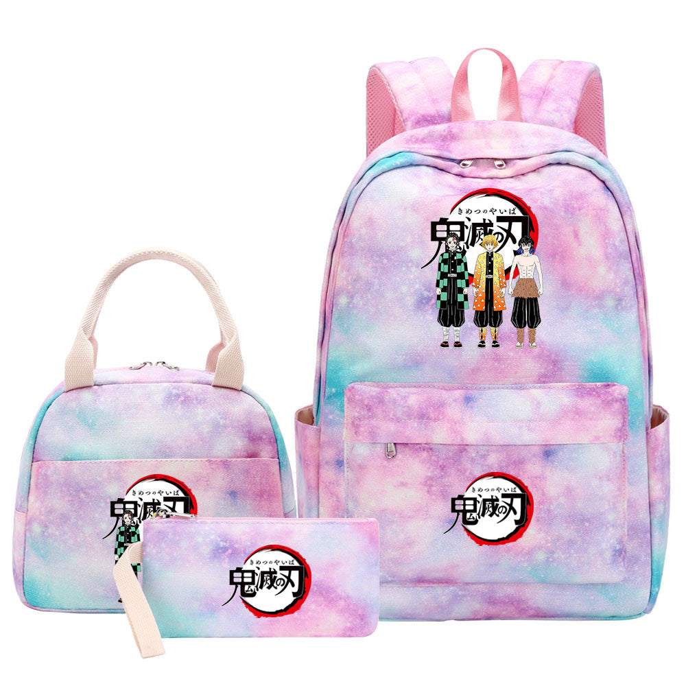 Demon Slayer Kimetsu No Yaiba Pink Starry Sky SchoolBag Backpack Lunch Box Bag Book Pencil Bags 3pcs Set