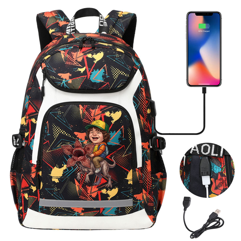 Strangers Things Dustin Henderson USB Charging Backpack School NoteBook Laptop Travel Bags