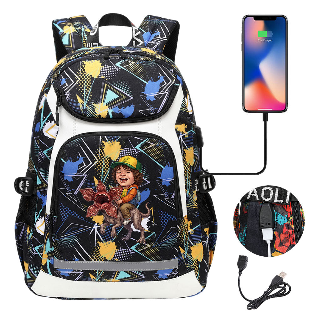 Strangers Things Dustin Henderson USB Charging Backpack School NoteBook Laptop Travel Bags