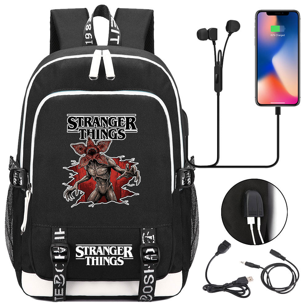 Strangers Things Hellfire Club USB Charging Backpack School Note Book Laptop Travel Bags