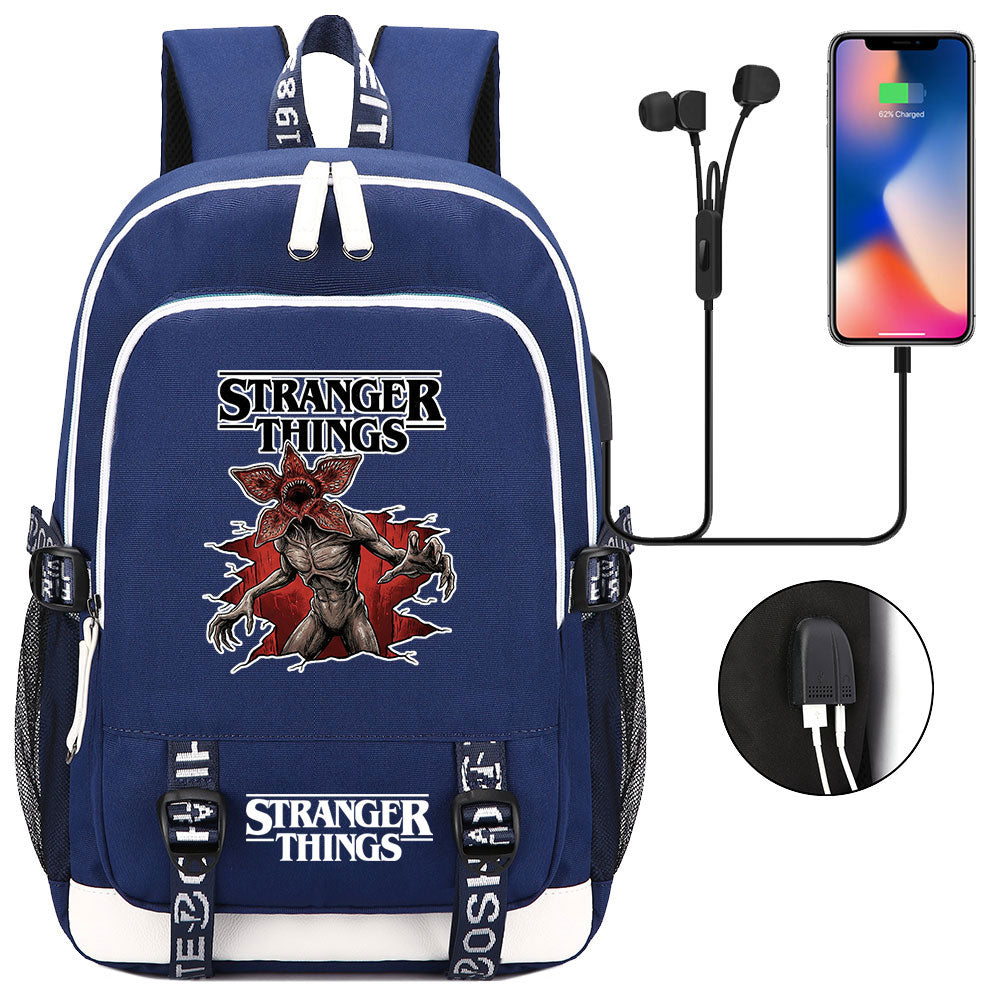 Strangers Things Hellfire Club USB Charging Backpack School Note Book Laptop Travel Bags