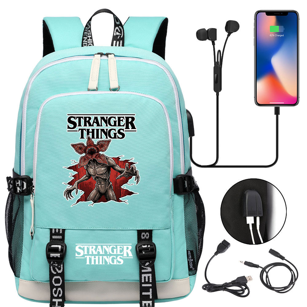 Strangers Things Hellfire Club USB Charging Backpack School Note Book Laptop Travel Bags