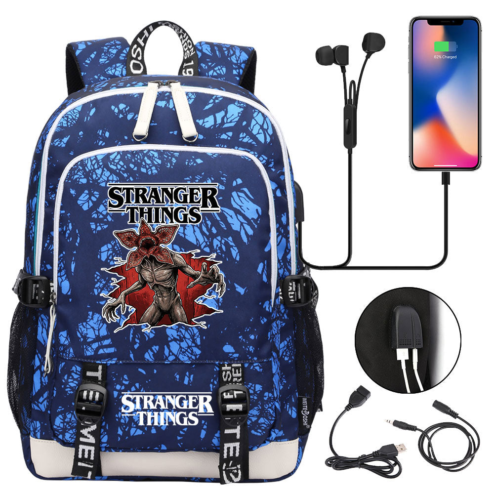 Strangers Things Hellfire Club USB Charging Backpack School Note Book Laptop Travel Bags