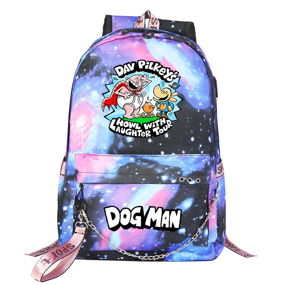 Dog Man USB Charging Backpack Shoolbag Notebook Bag Gifts for Kids Students