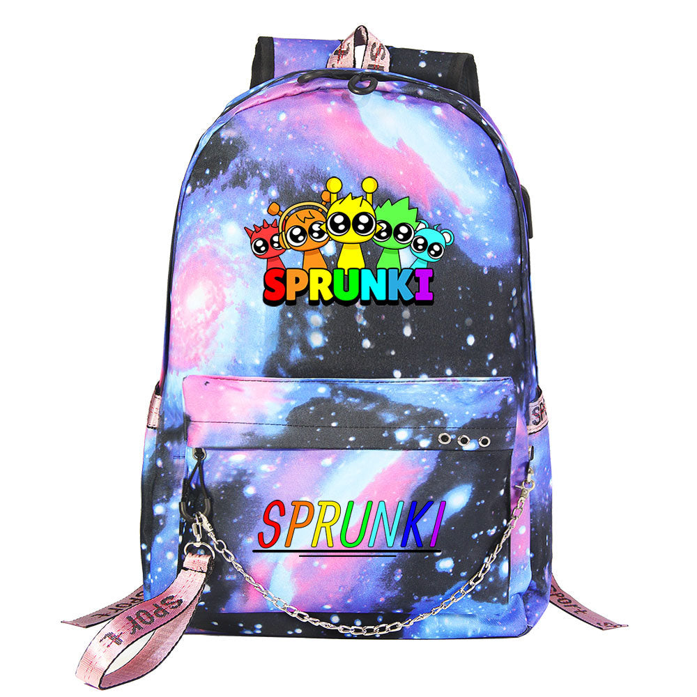 Sprunki USB Charging Backpack Shoolbag Notebook Bag Gifts for Kids Students