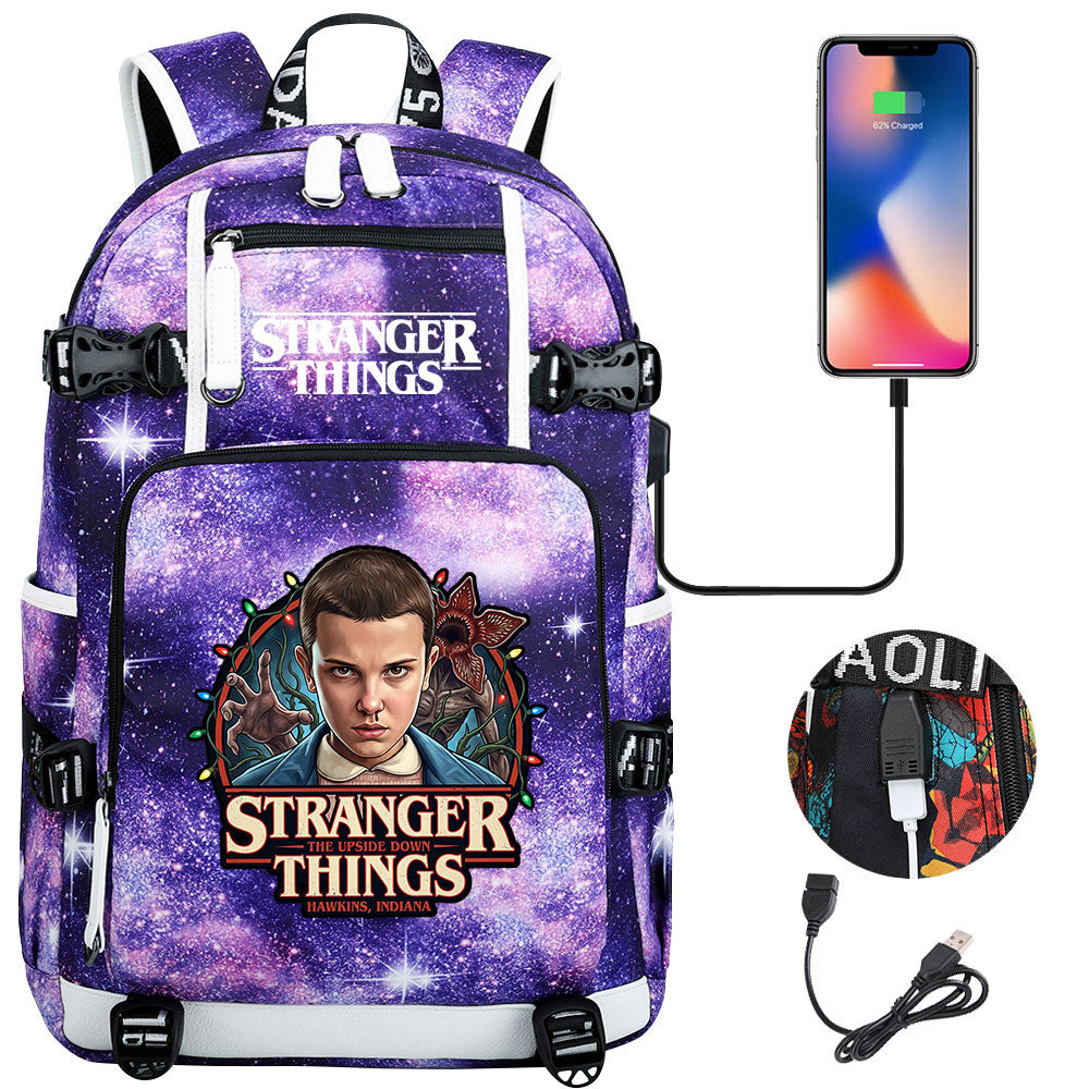 Strangers Things El USB Charging Backpack School NoteBook Laptop Travel Bags