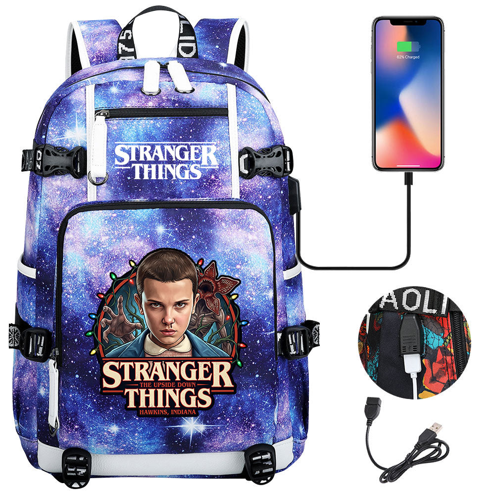 Strangers Things El USB Charging Backpack School NoteBook Laptop Travel Bags