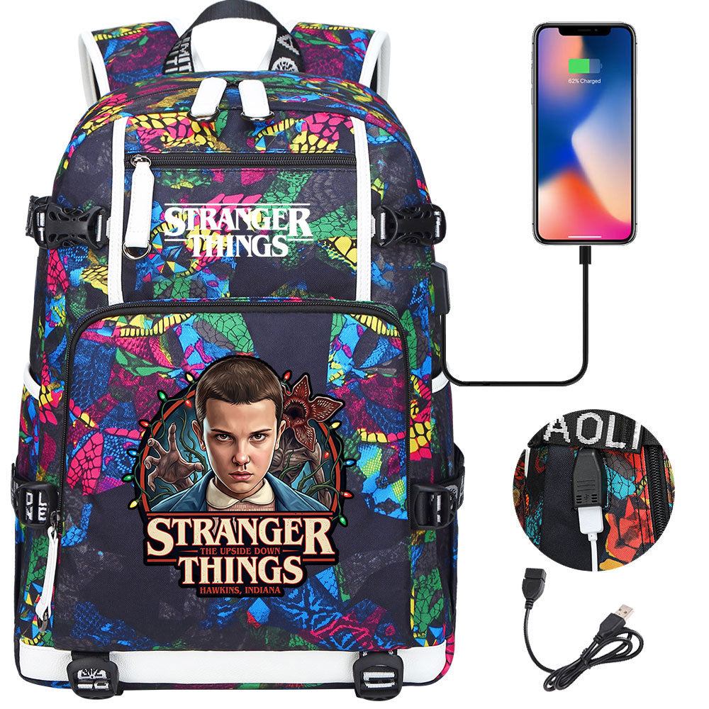 Strangers Things El USB Charging Backpack School NoteBook Laptop Travel Bags