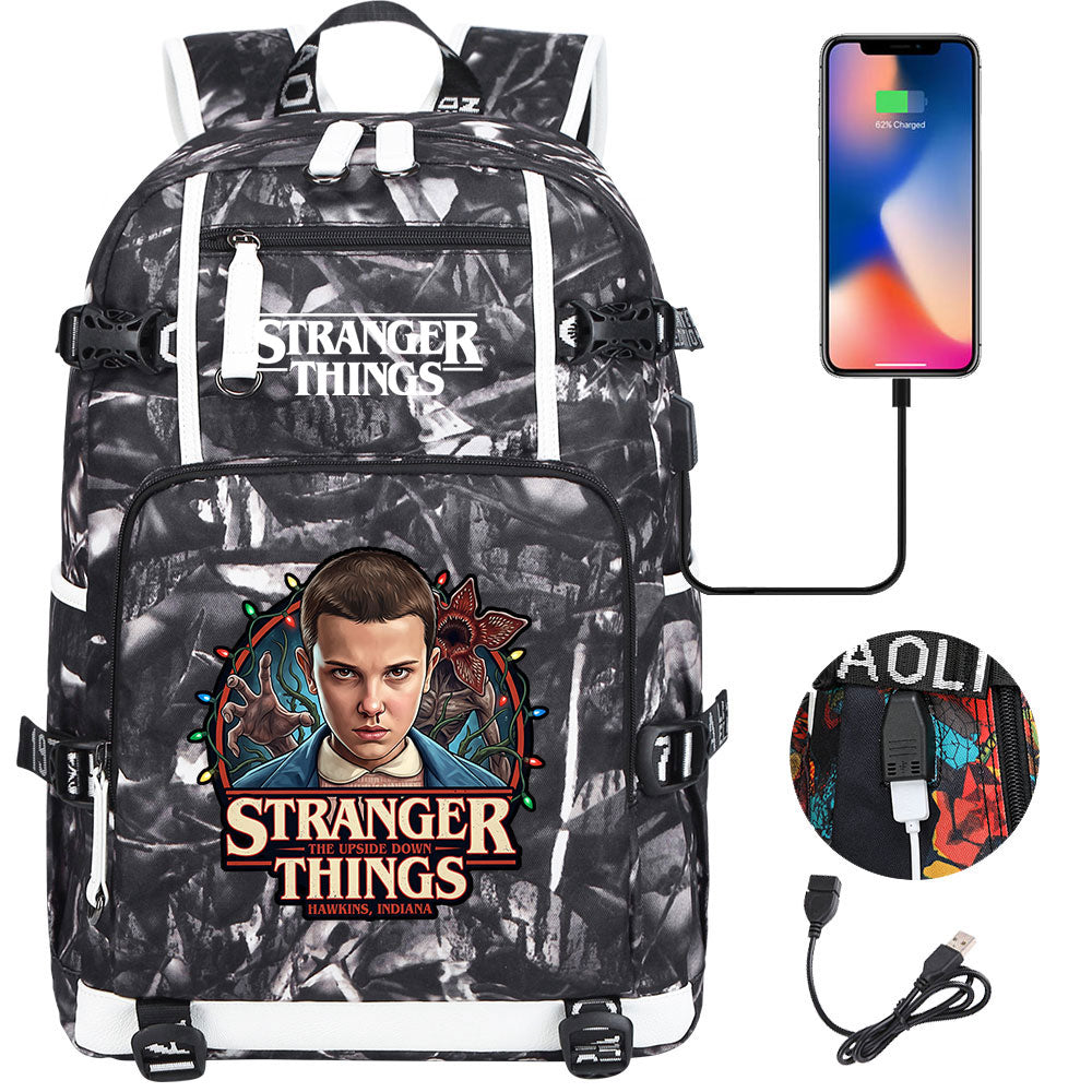 Strangers Things El USB Charging Backpack School NoteBook Laptop Travel Bags