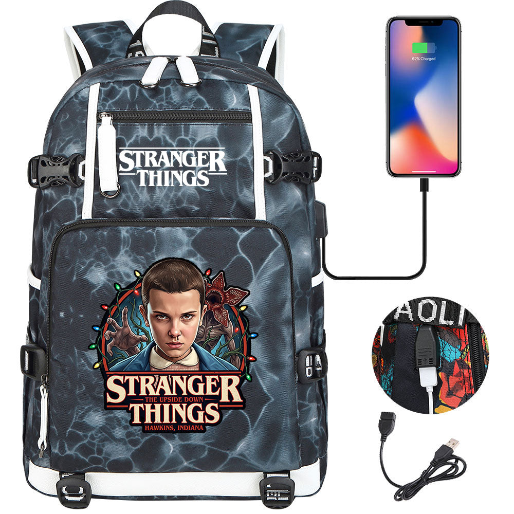 Strangers Things El USB Charging Backpack School NoteBook Laptop Travel Bags