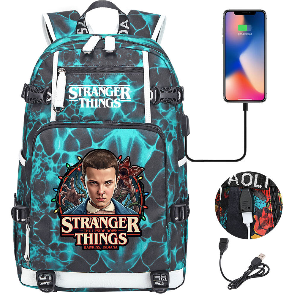 Strangers Things El USB Charging Backpack School NoteBook Laptop Travel Bags