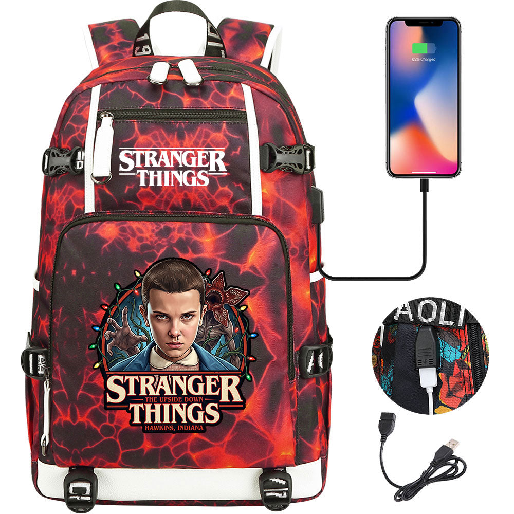 Strangers Things El USB Charging Backpack School NoteBook Laptop Travel Bags