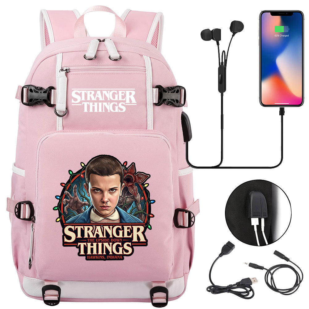 Strangers Things El USB Charging Backpack School NoteBook Laptop Travel Bags
