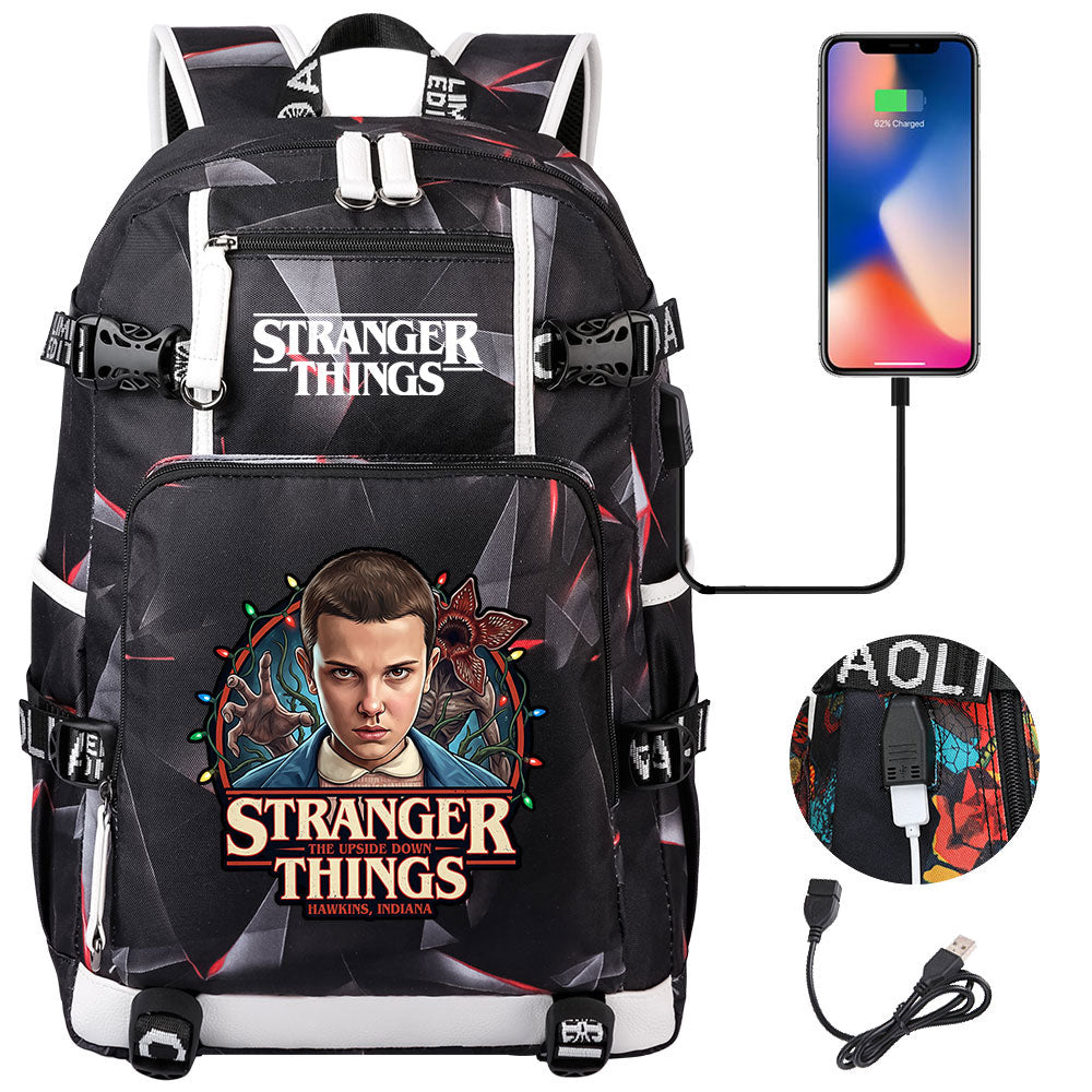 Strangers Things El USB Charging Backpack School NoteBook Laptop Travel Bags