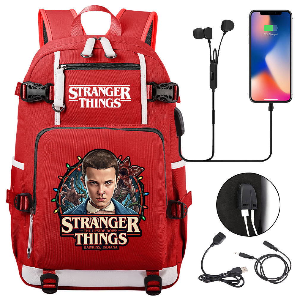 Strangers Things El USB Charging Backpack School NoteBook Laptop Travel Bags