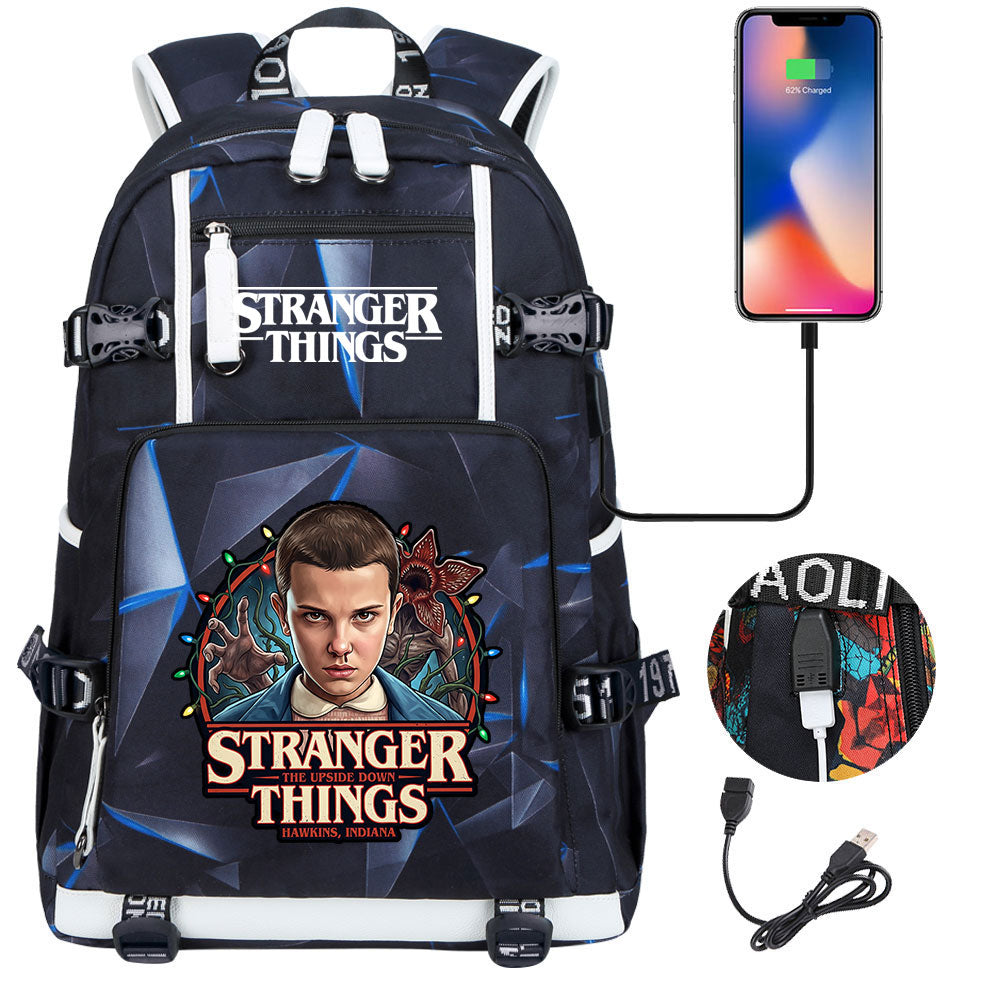 Strangers Things El USB Charging Backpack School NoteBook Laptop Travel Bags