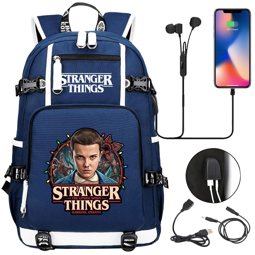 Strangers Things El USB Charging Backpack School NoteBook Laptop Travel Bags