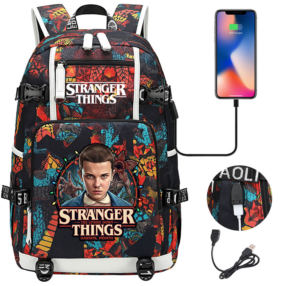 Strangers Things El USB Charging Backpack School NoteBook Laptop Travel Bags