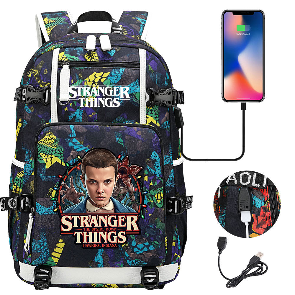 Strangers Things El USB Charging Backpack School NoteBook Laptop Travel Bags