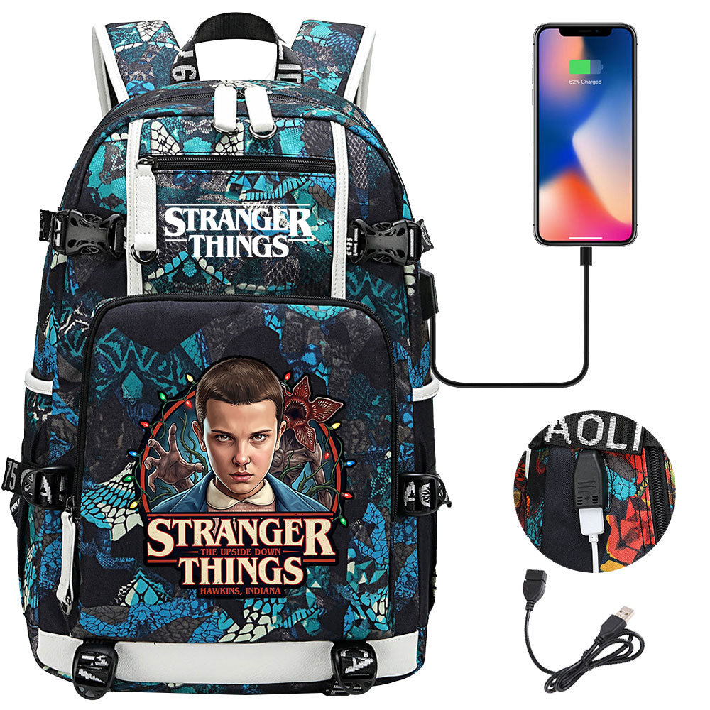 Strangers Things El USB Charging Backpack School NoteBook Laptop Travel Bags