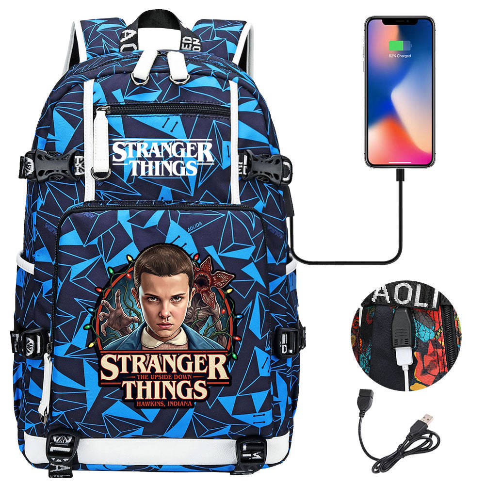 Strangers Things El USB Charging Backpack School NoteBook Laptop Travel Bags