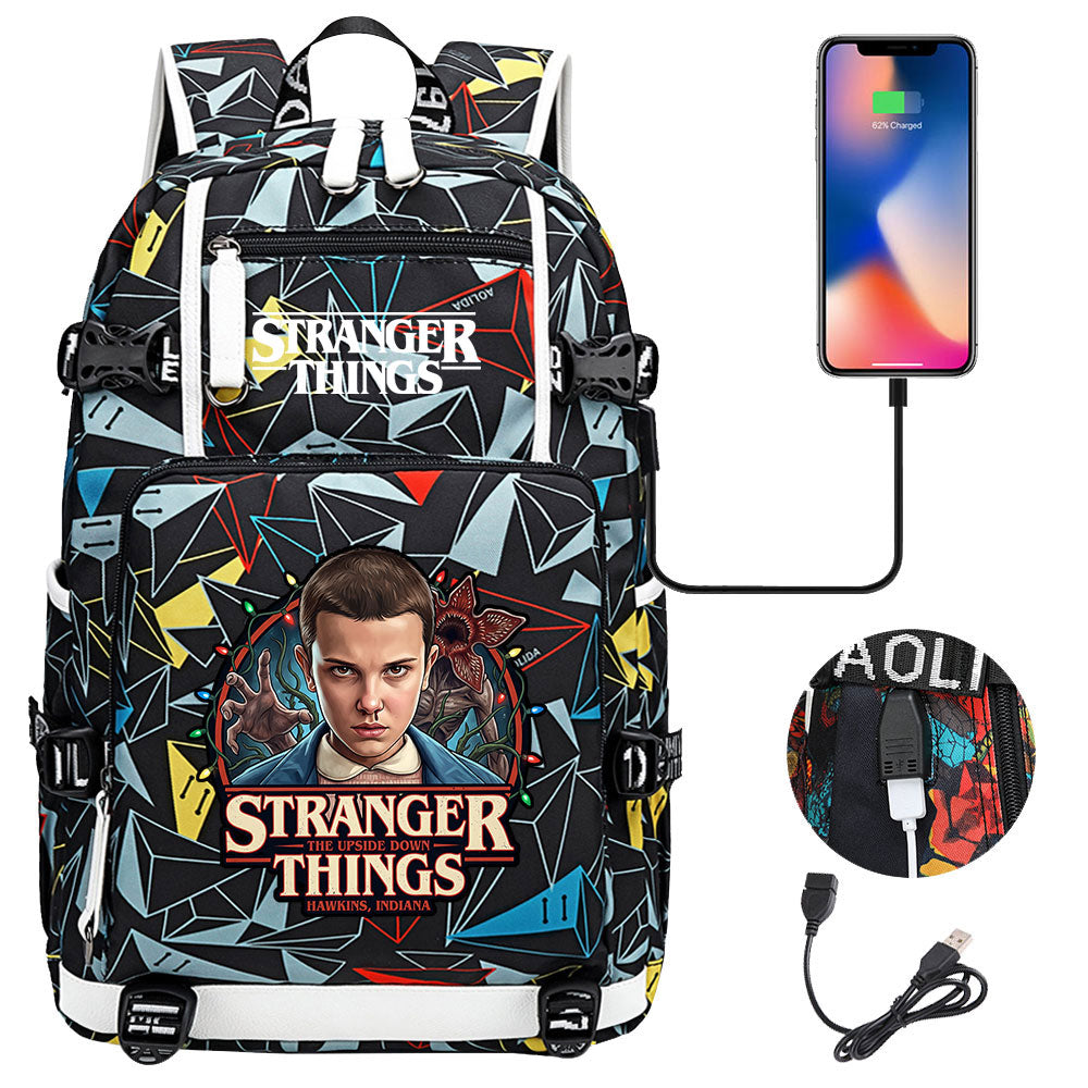 Strangers Things El USB Charging Backpack School NoteBook Laptop Travel Bags