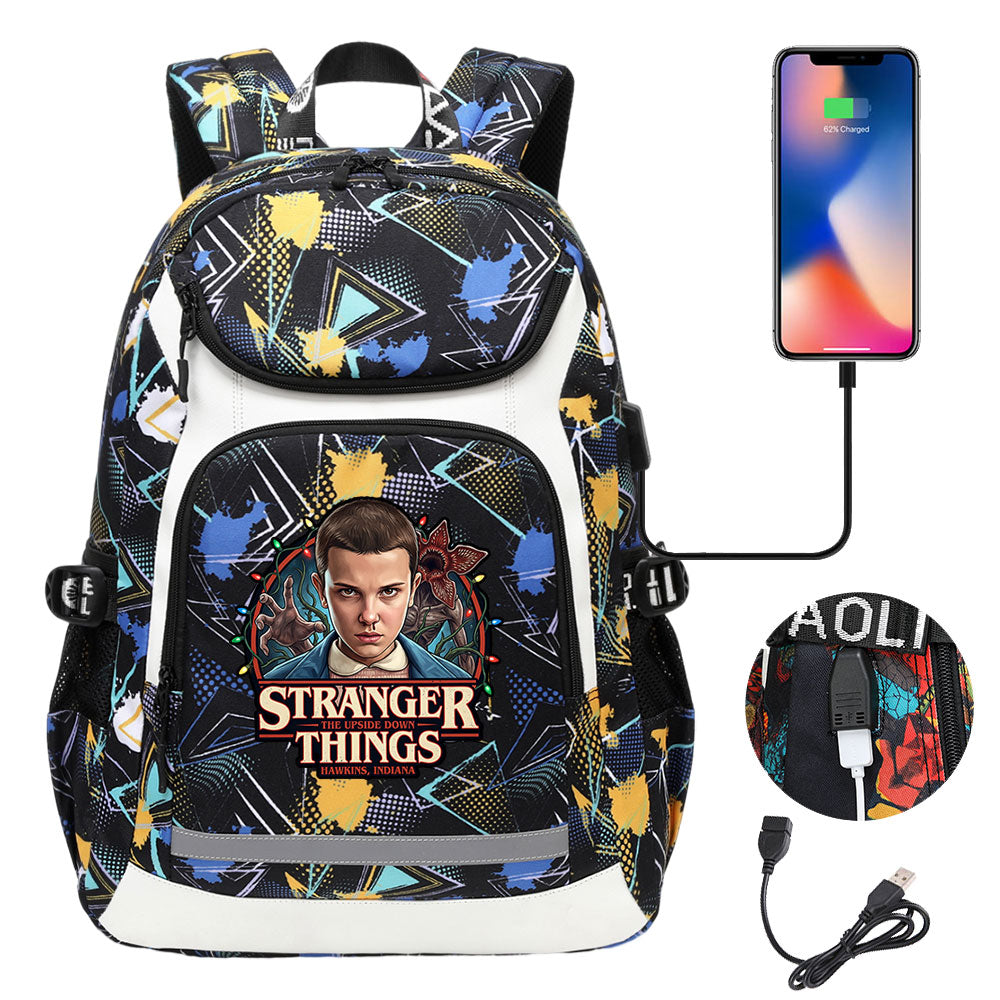 Strangers Things El USB Charging Backpack School NoteBook Laptop Travel Bags