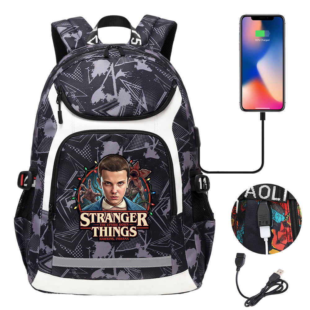 Strangers Things El USB Charging Backpack School NoteBook Laptop Travel Bags