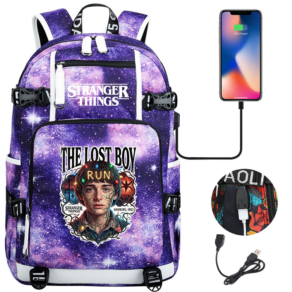 Strangers Things Will Byers USB Charging Backpack School NoteBook Laptop Travel Bags