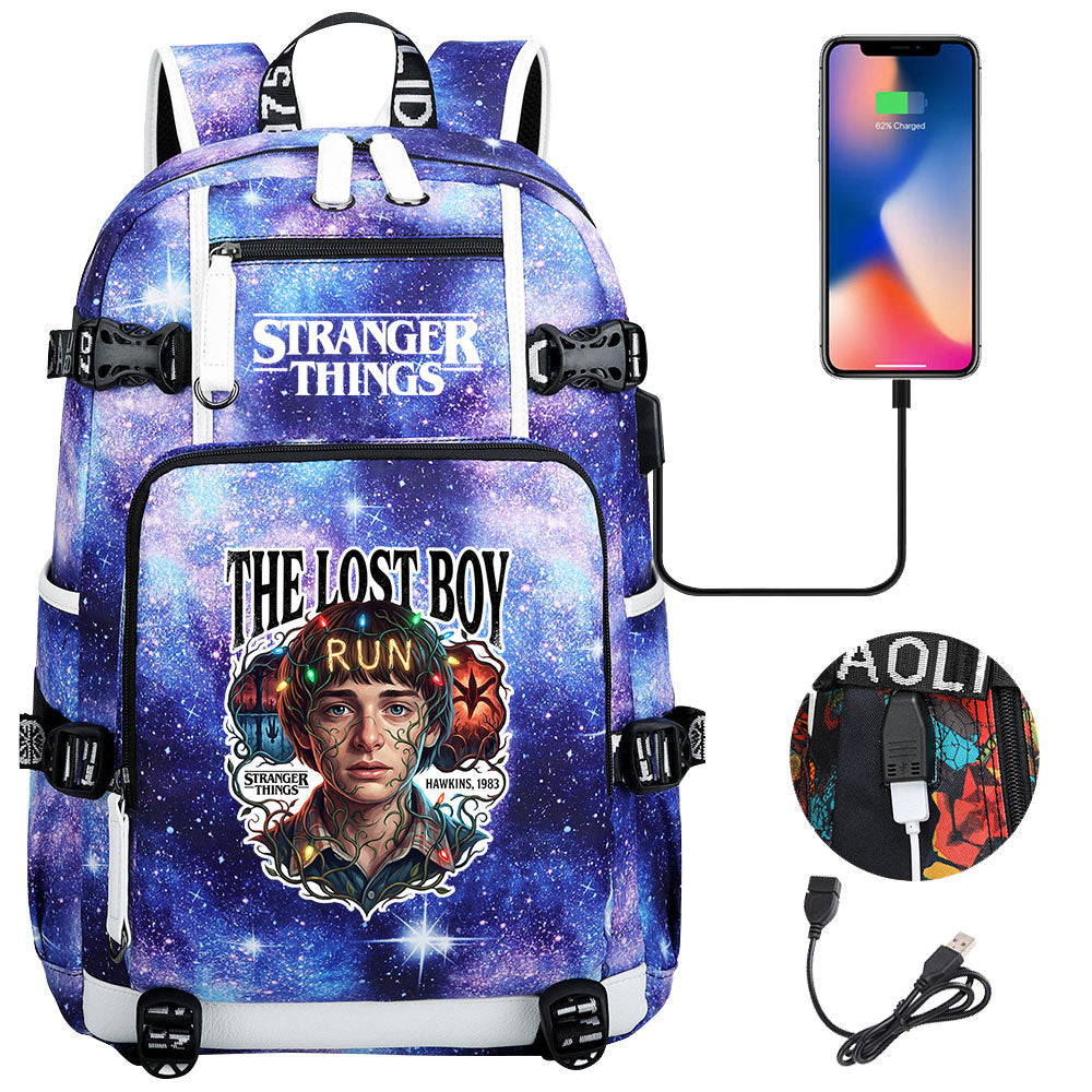 Strangers Things Will Byers USB Charging Backpack School NoteBook Laptop Travel Bags