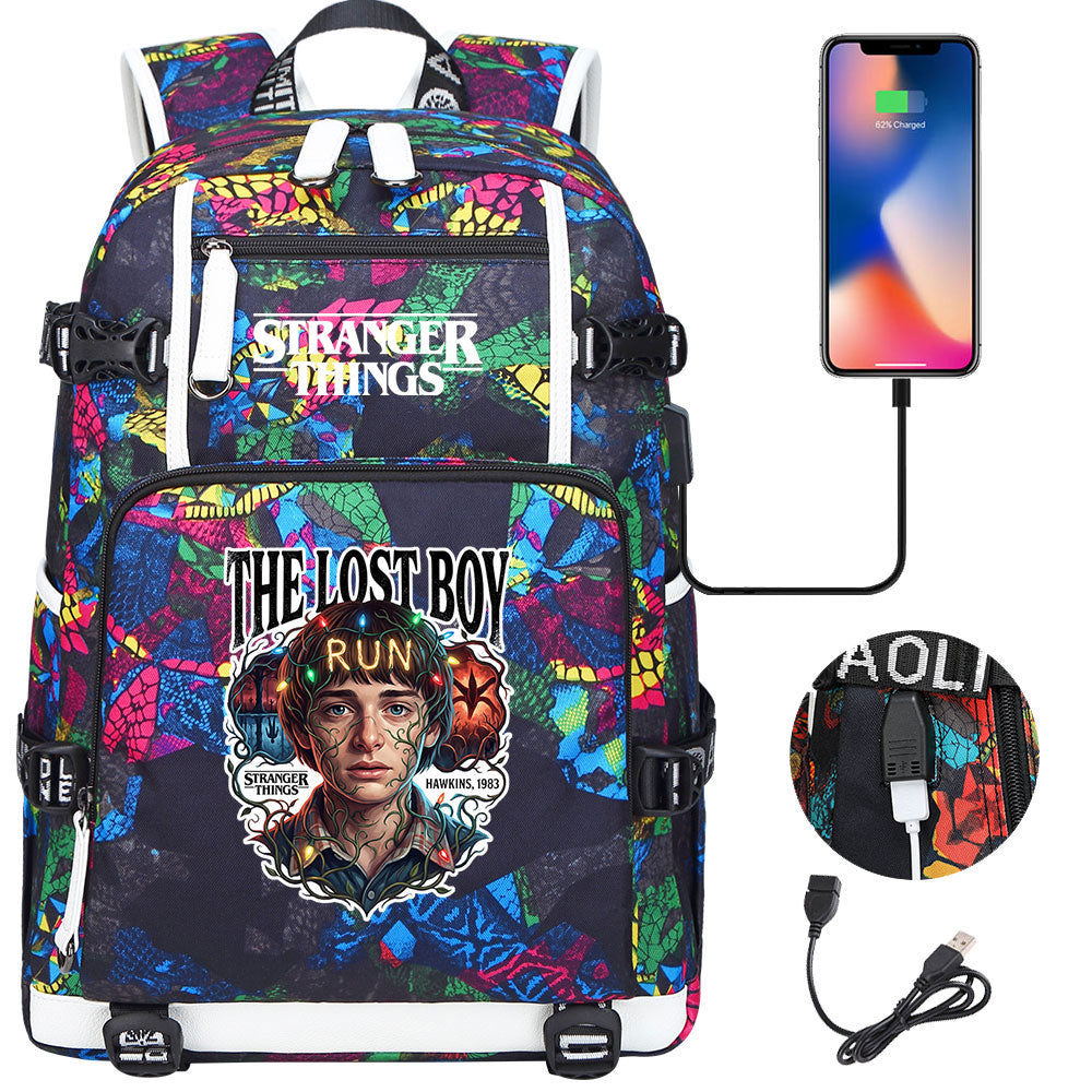 Strangers Things Will Byers USB Charging Backpack School NoteBook Laptop Travel Bags
