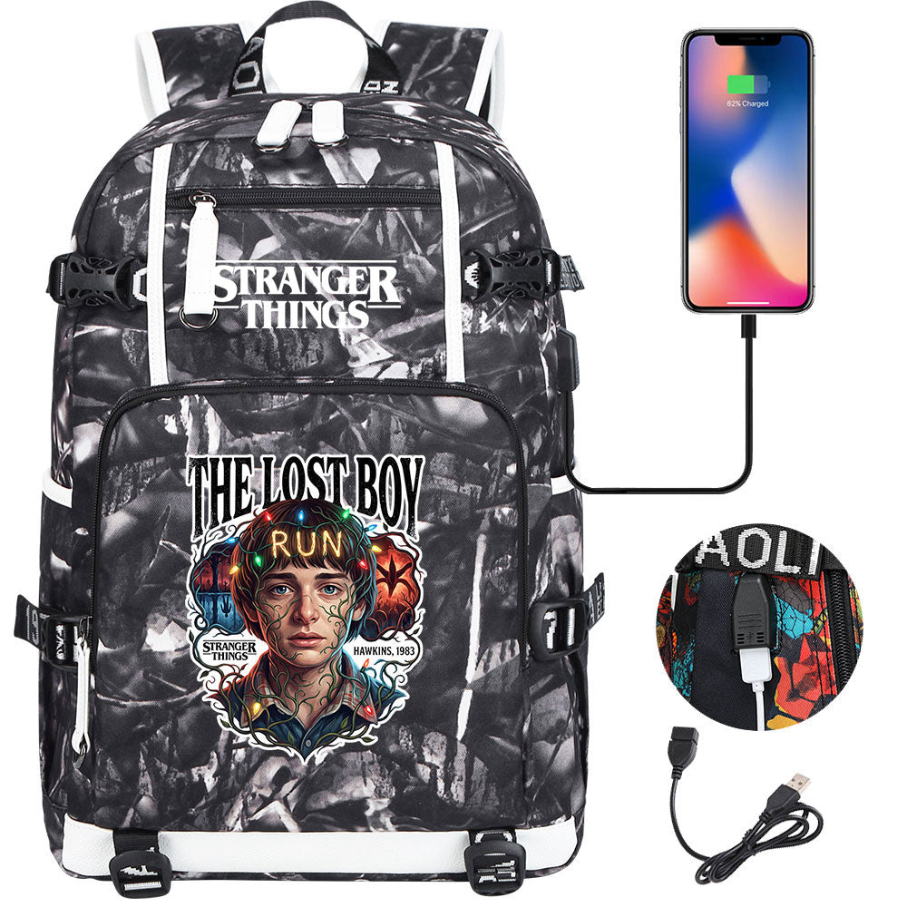 Strangers Things Will Byers USB Charging Backpack School NoteBook Laptop Travel Bags