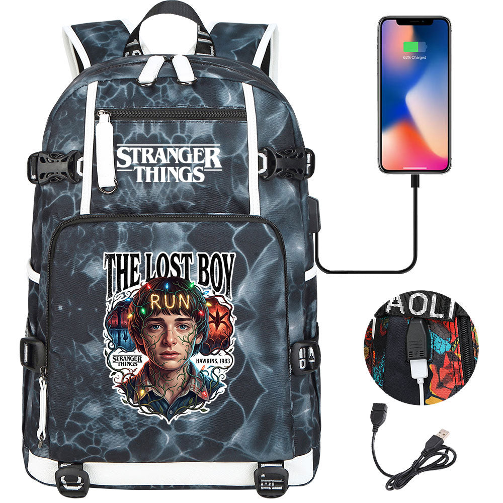 Strangers Things Will Byers USB Charging Backpack School NoteBook Laptop Travel Bags