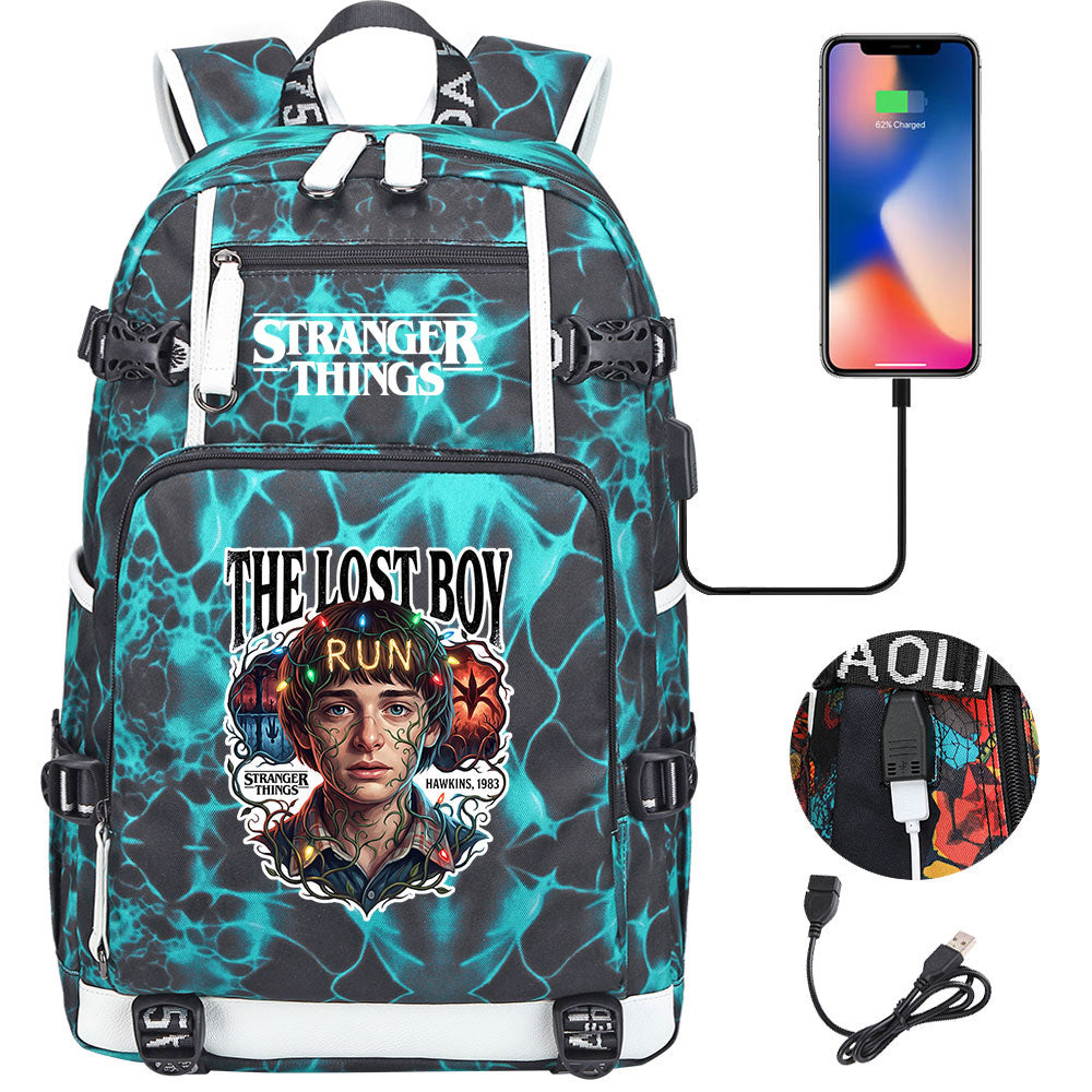 Strangers Things Will Byers USB Charging Backpack School NoteBook Laptop Travel Bags
