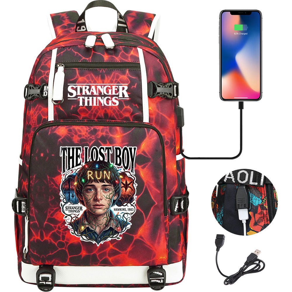 Strangers Things Will Byers USB Charging Backpack School NoteBook Laptop Travel Bags