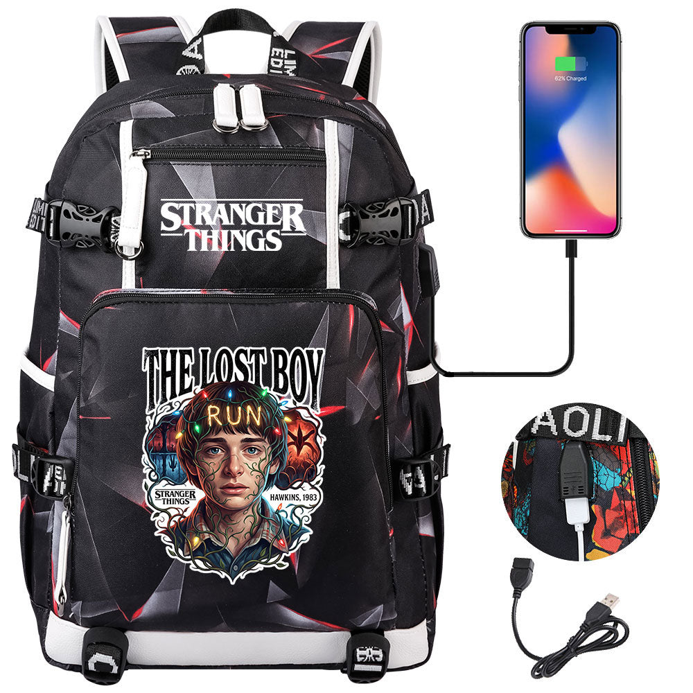 Strangers Things Will Byers USB Charging Backpack School NoteBook Laptop Travel Bags
