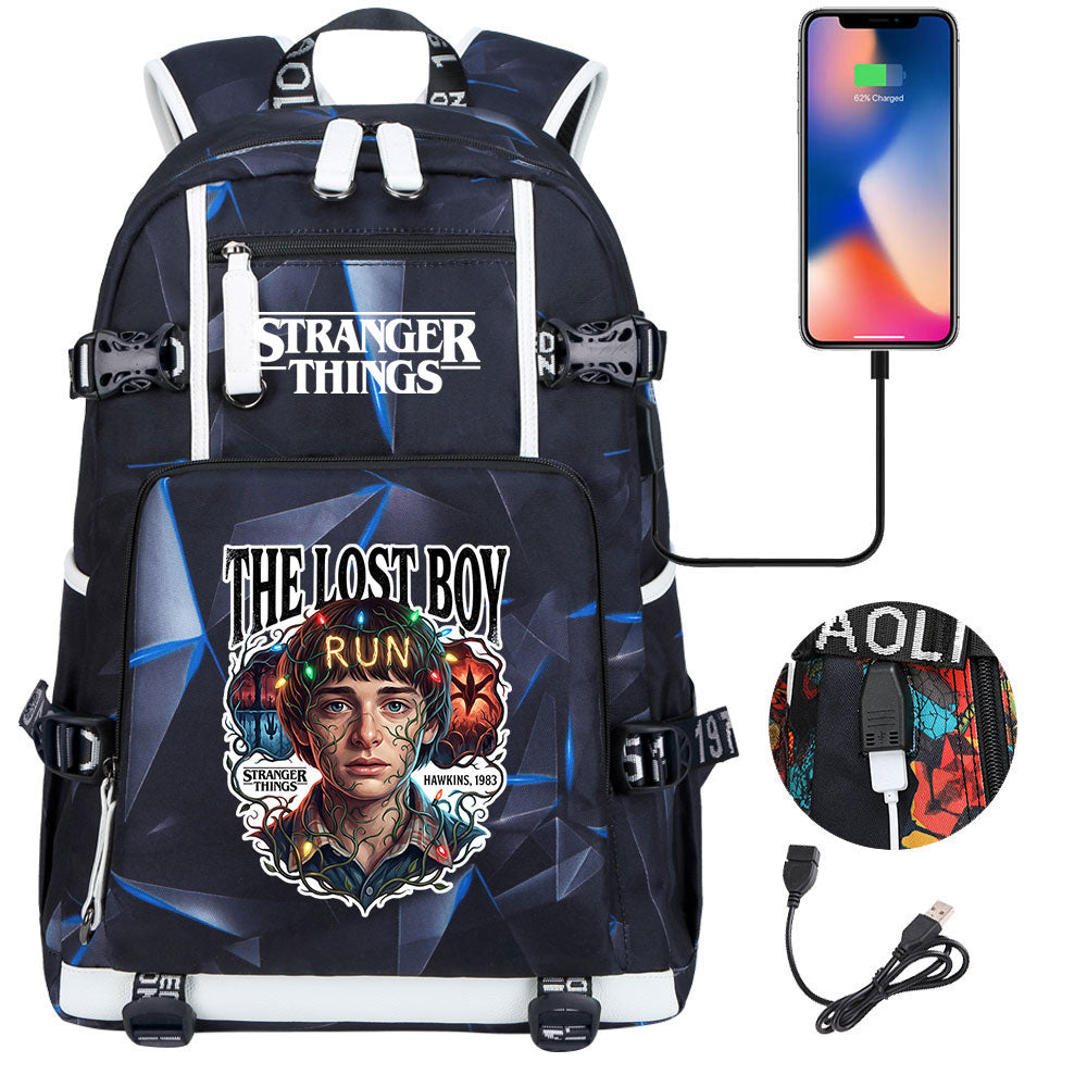 Strangers Things Will Byers USB Charging Backpack School NoteBook Laptop Travel Bags