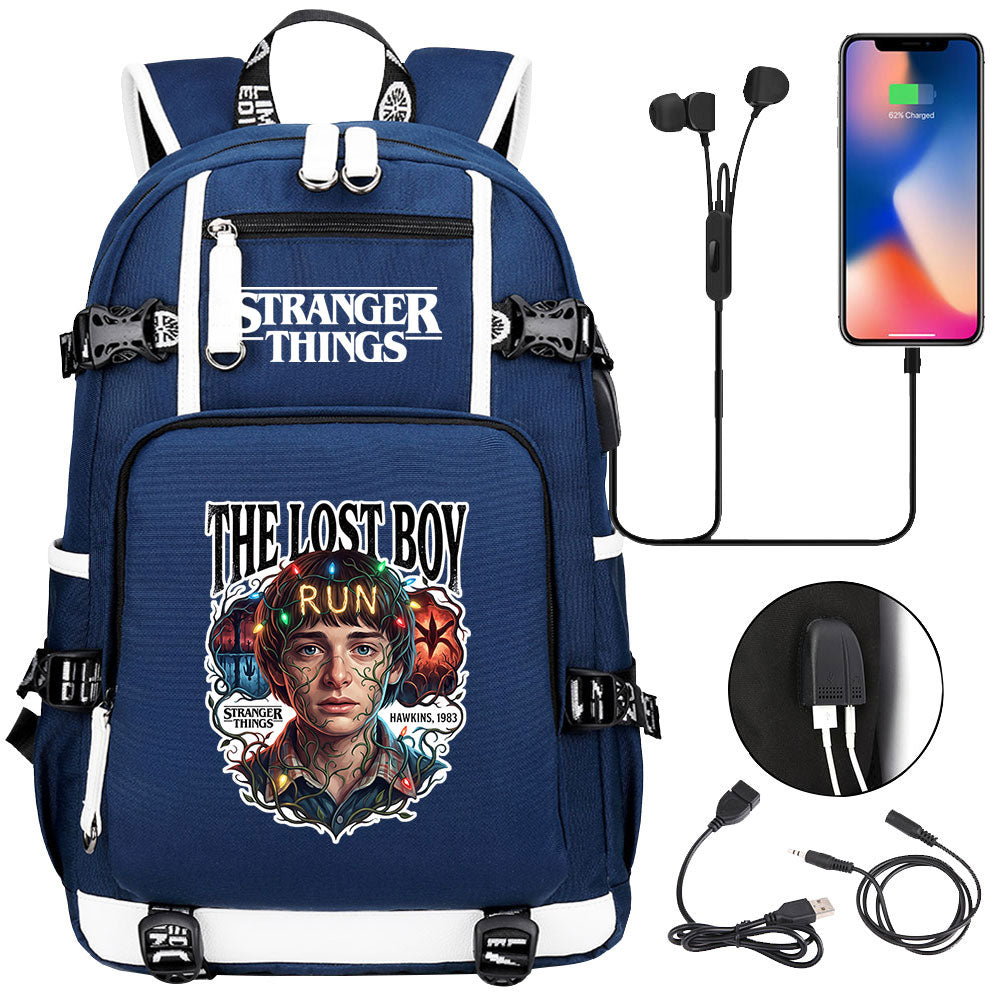 Strangers Things Will Byers USB Charging Backpack School NoteBook Laptop Travel Bags