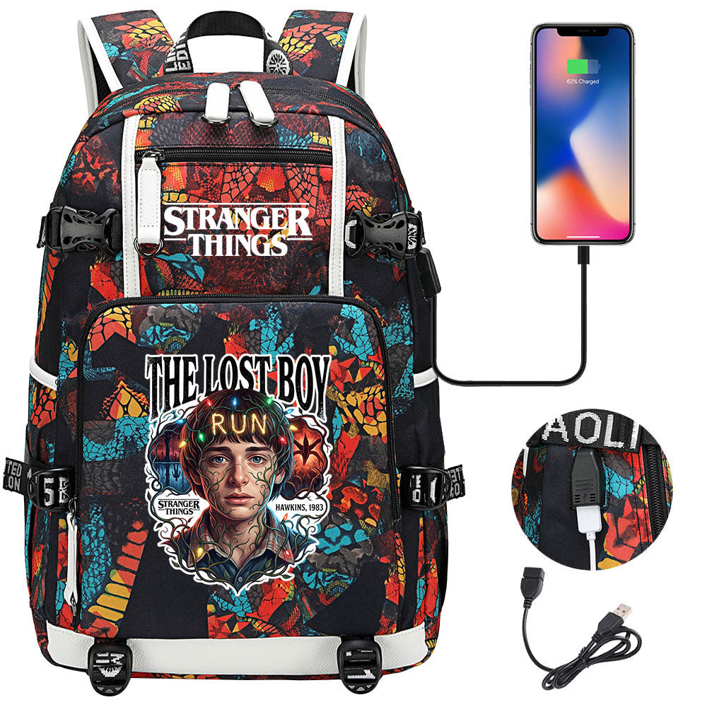 Strangers Things Will Byers USB Charging Backpack School NoteBook Laptop Travel Bags
