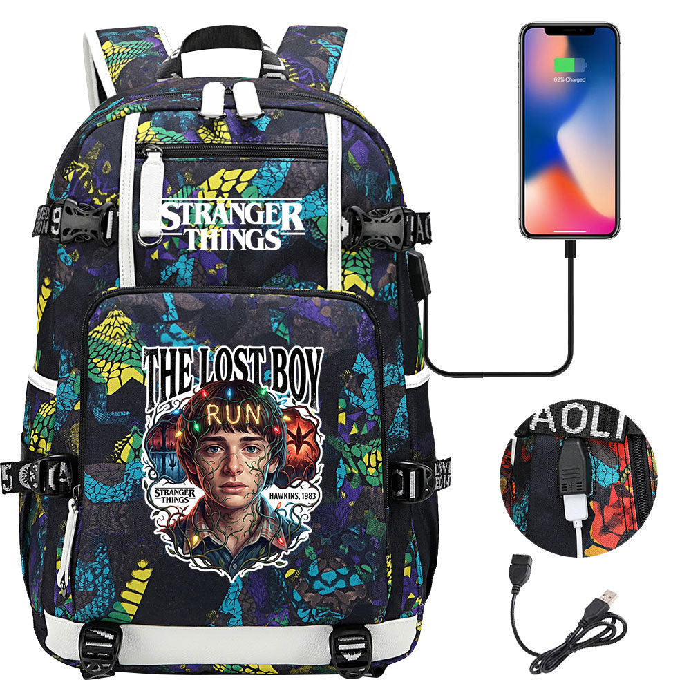 Strangers Things Will Byers USB Charging Backpack School NoteBook Laptop Travel Bags