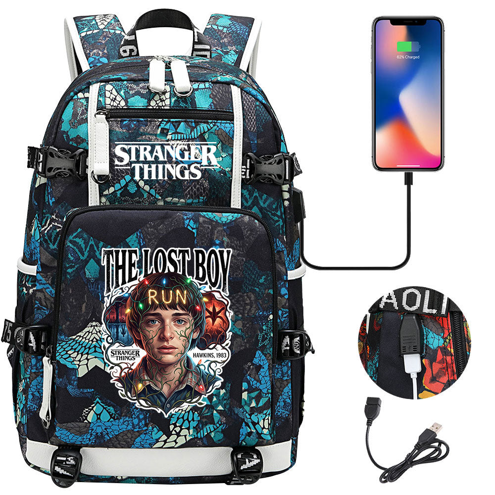Strangers Things Will Byers USB Charging Backpack School NoteBook Laptop Travel Bags