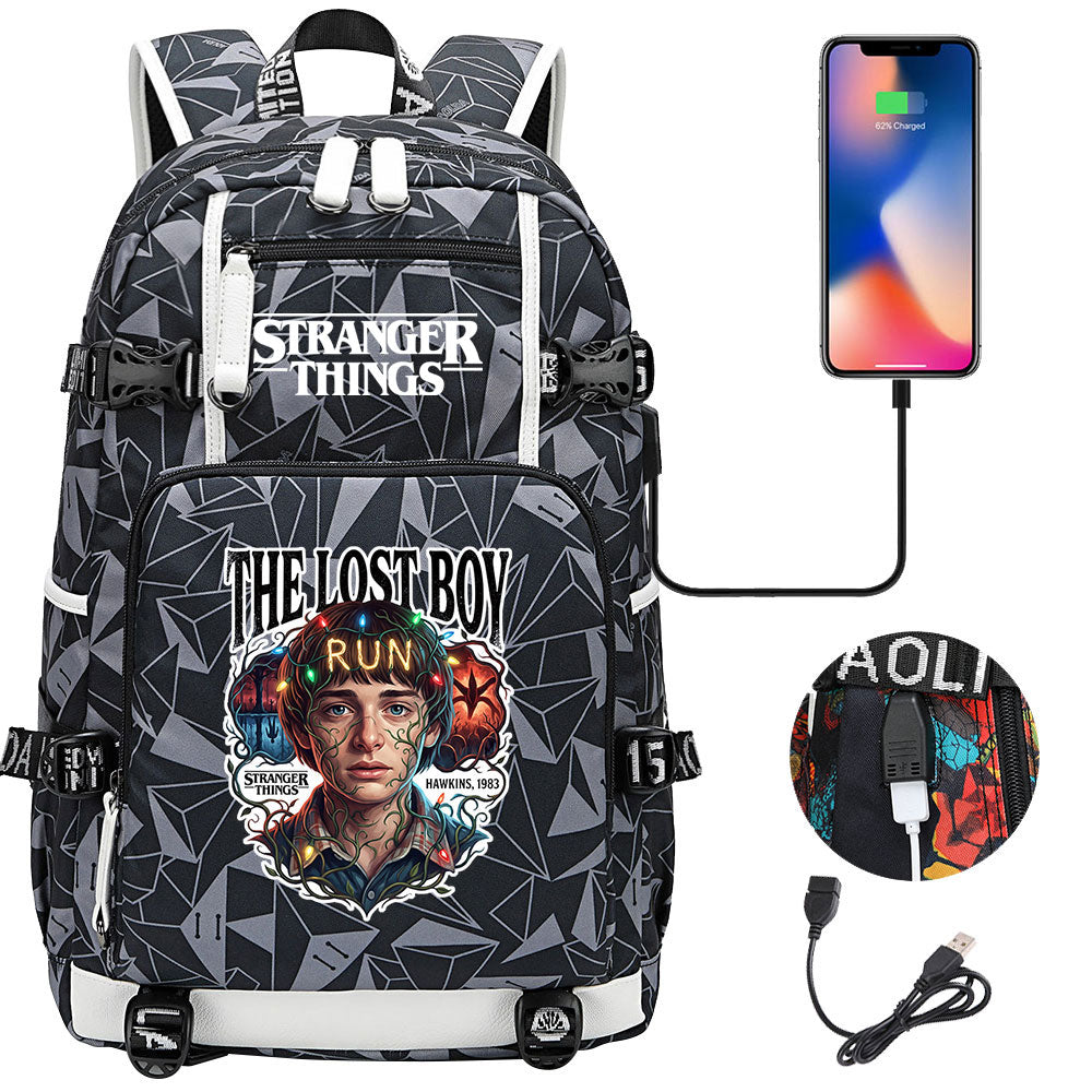 Strangers Things Will Byers USB Charging Backpack School NoteBook Laptop Travel Bags