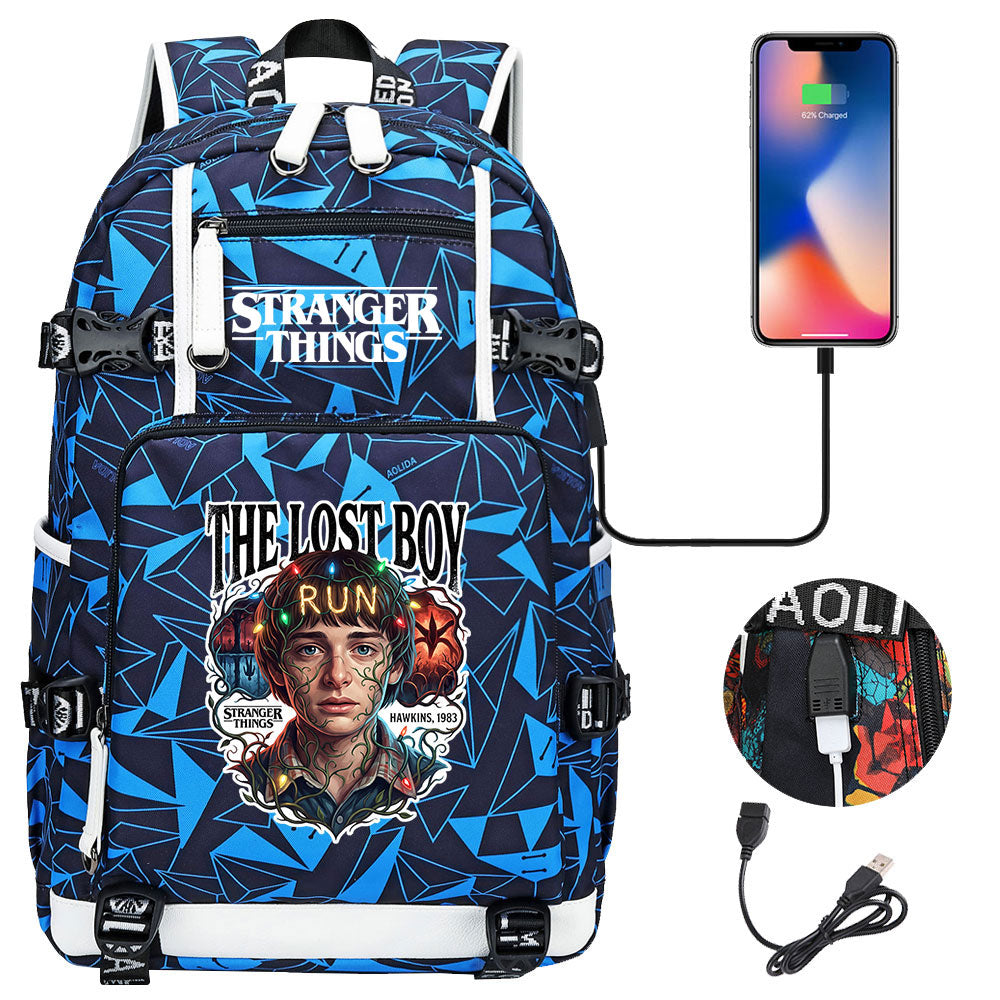 Strangers Things Will Byers USB Charging Backpack School NoteBook Laptop Travel Bags