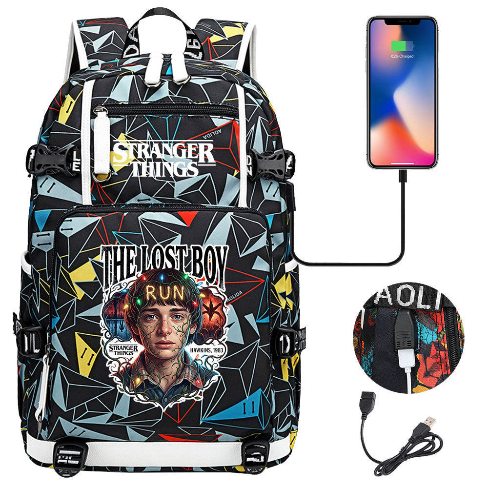 Strangers Things Will Byers USB Charging Backpack School NoteBook Laptop Travel Bags