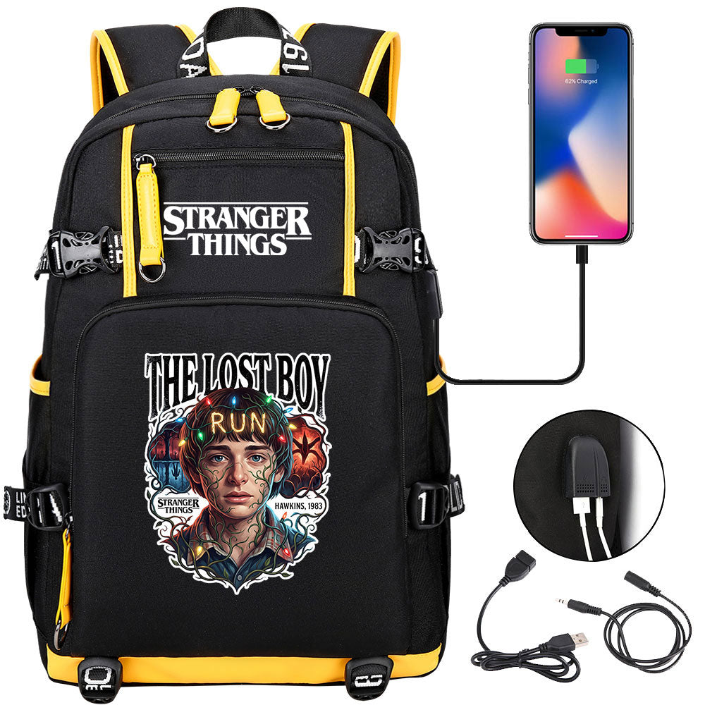 Strangers Things Will Byers USB Charging Backpack School NoteBook Laptop Travel Bags