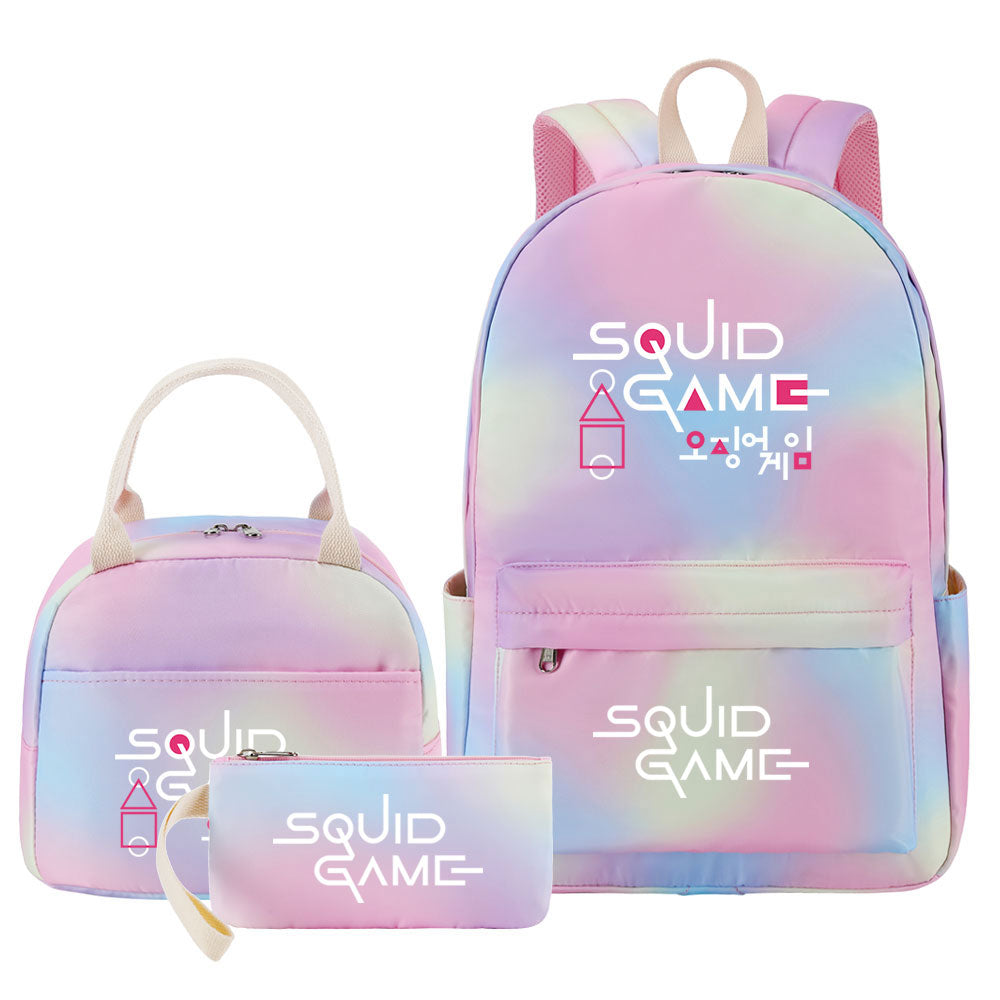 Squid Game Pink Starry Sky SchoolBag Backpack Lunch Box Bag Book Pencil Bags 3pcs Set