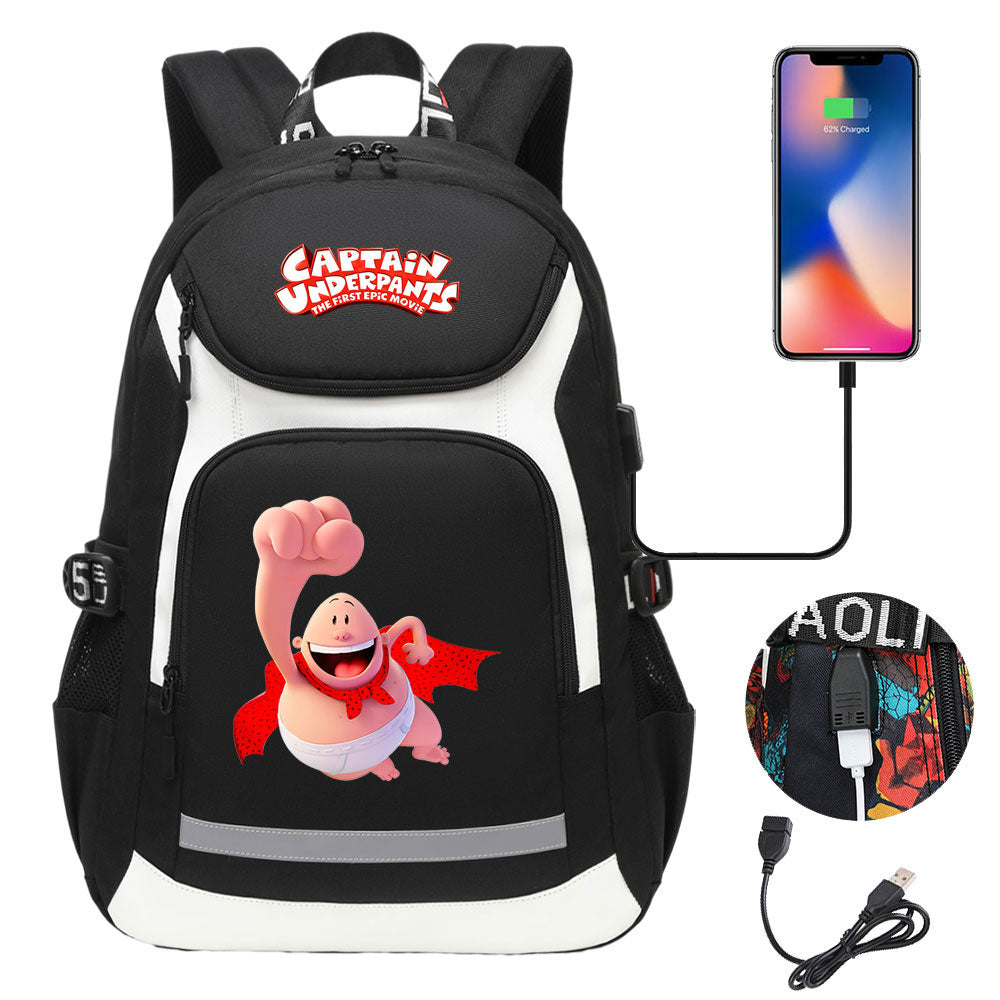 Captain Underpants USB Charging Backpack School NoteBook Laptop Travel Bags